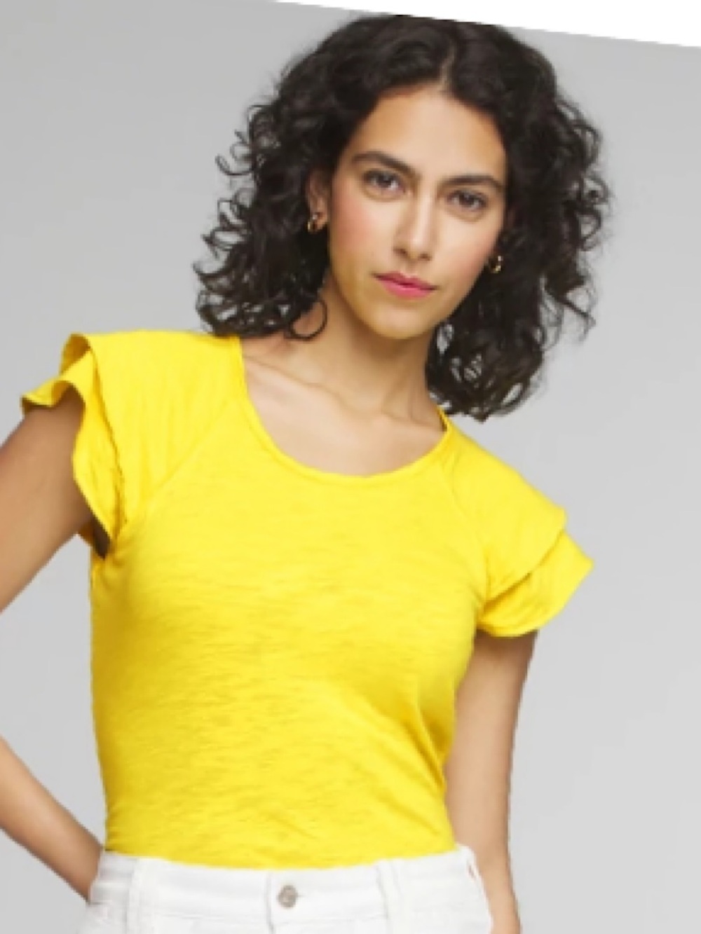 WHITE HOUSE BLACK MARKET ruffle sleeve tee lumiere bright yellow -S-NWT!